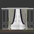Elegant Floral Pattern Curtains With Blue Trim And White Sheer Layers 3d model