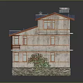 Two Story House Featuring Blue Roof Solar Panels Orange Window Frames Stone Base and Greenery