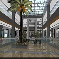 Spacious Shopping Mall Interior With Glass Ceiling Palm Tree And Storefronts