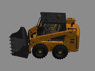 Yellow Skid Steer Loader With Front Bucket Cab And Large Tires For Heavy Duty Use 3d model