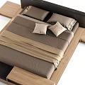 Modern Double Bed With Wooden Frame Dark Headboard And Brown Bedding