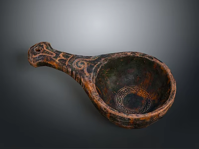 Vintage Handcrafted Wooden Spoon With Intricate Carved Patterns And Decorative Handle 3d model