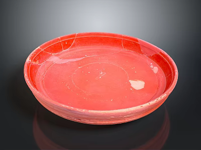 Vibrant Red Hand-Carved Pottery Sculpture Carving Bowl With Glossy Surface And Textured Details 3d model