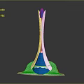 Cartoon Scene Featuring Tall Tower Structure With Blue And White Wavy Base Design