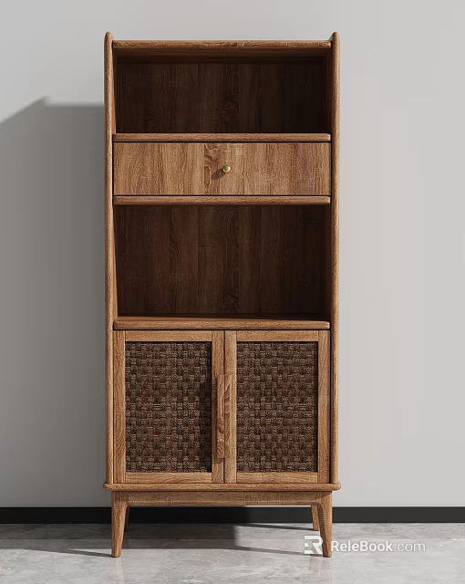 Wooden Storage Cabinet With Single Drawer And Woven Doors Vertical Modern Rustic Design 3d model 