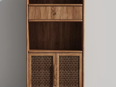 Wooden Storage Cabinet With Single Drawer And Woven Doors Vertical Modern Rustic Design 3d model