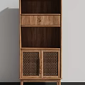 Wooden Storage Cabinet With Single Drawer And Woven Doors Vertical Modern Rustic Design