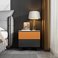 Modern Bedside Table with Orange and Gray Drawers Lamp and Decorative Items 3d model
