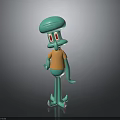 Turquoise 3D Cartoon Character With Orange Shirt Red Eyes And Long Limbs