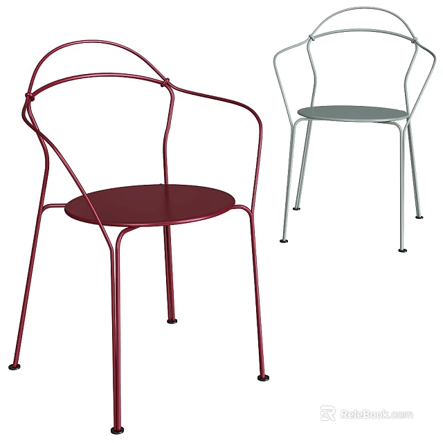 Modern Dining Chairs With Metal Frame Round Seat In Red And Silver Colors 3d model 