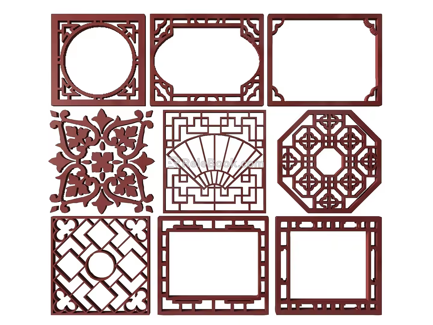 New Chinese Style Flower Lattice Window Carved Hollow Carved Window Corner Carved Gypsum Line Carved Window Pattern Carved 3d model