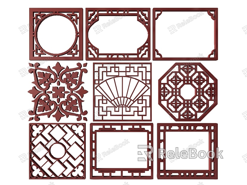 New Chinese Style Flower Lattice Window Carved Hollow Carved Window Corner Carved Gypsum Line Carved Window Pattern Carved model