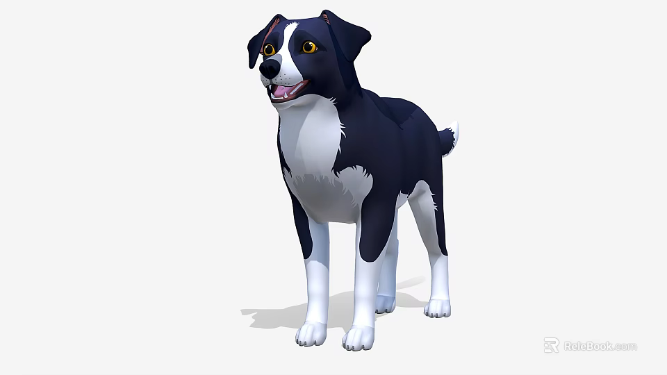 Black and White Border Collie Dog 3D Model Standing With Friendly Expression 3d model 