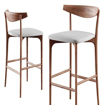 Modern Wooden Bar Stools With Backrest And Light Gray Padded Seats 3d model
