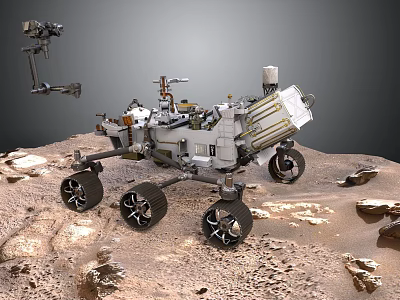 Mars Rover Exploration Vehicle On Martian Surface With Mechanical Arm And Scientific Instruments 3d model