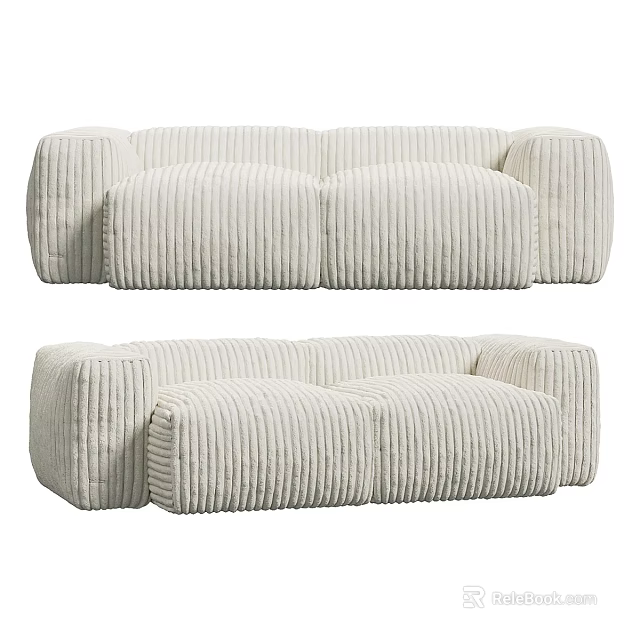 Cream Corduroy Two Seater Sofa With Modern Rounded Design And Cozy Seats 3d model 