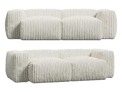 Cream Corduroy Two Seater Sofa With Modern Rounded Design And Cozy Seats 3d model