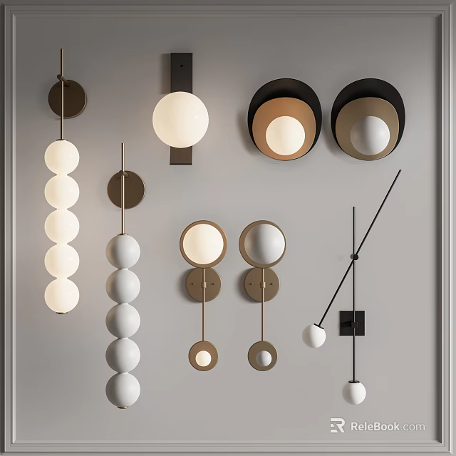 Modern Wall Lamps With Round Spherical Metal Black White And Multiple Designs For Home 3d model 