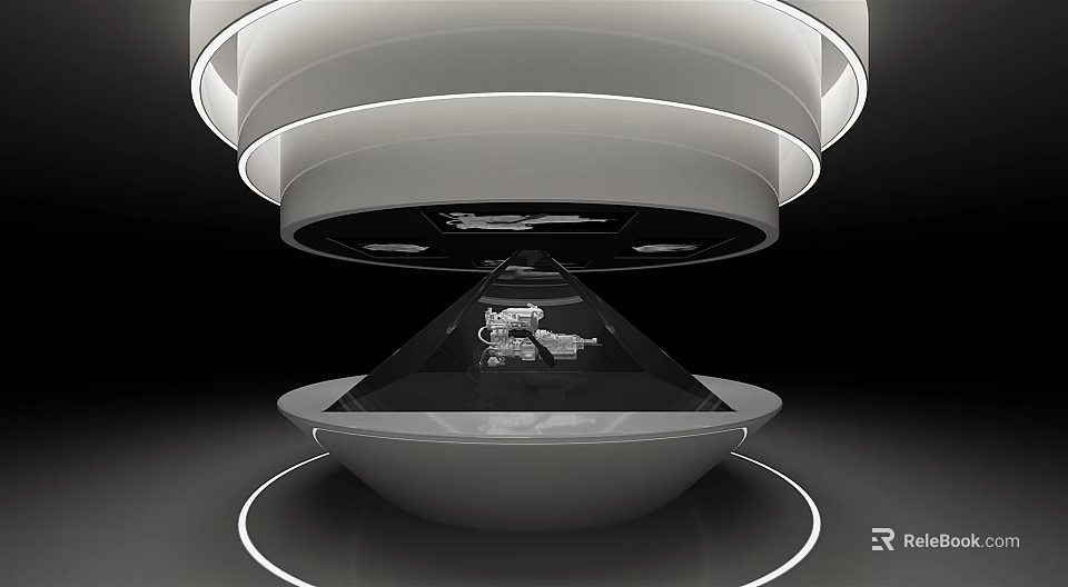 Modern Display Shelf With Circular Structure Pyramid Showcase And Lighting 3d model 