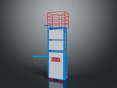 TIGER Industrial Mechanical Device With Blue White Structure And Red Safety Guardrail 3d model