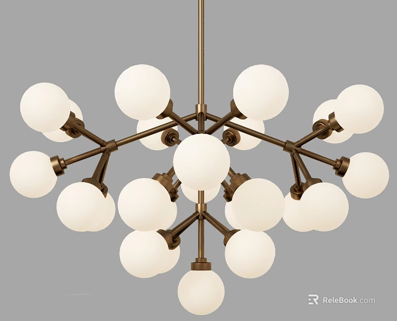 Modern Chandelier With White Globe Bulbs And Bronze Metal Frame Design 3d model 