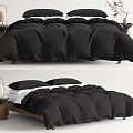 Modern Double Bed Setup With Black Quilt Pillows And Nightstand Decor 3d model