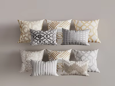 Decorative Throw Pillows In Neutral Tones With Geometric And Striped Patterns 3d model