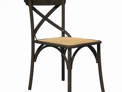 Cross Back Design Leisure Chair With Wooden Frame Beige Seat Cushion And Curved Legs 3d model