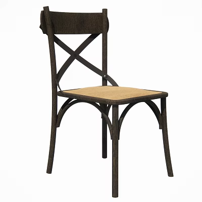 Cross Back Design Leisure Chair With Wooden Frame Beige Seat Cushion And Curved Legs 3d model