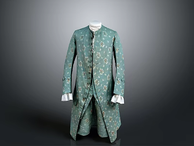 Vintage Green Coat With Floral Pattern Long Sleeves And White Cuffs 3d model