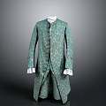 Vintage Green Coat With Floral Pattern Long Sleeves And White Cuffs
