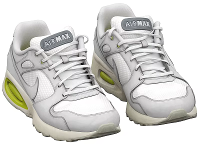 White And Gray Air Max Sneakers With Green Accents And Mesh Design 3d model