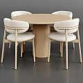 Modern Wooden Dining Table Set With Light Colored Upholstered Chairs And Simple Design 3d model