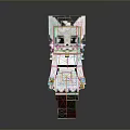 Cute Pixelated White Cat With Pink Ears Block Toy Figure Design