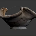 Ancient Cracked Earthenware Bowl With Irregular Shape And Small Base 3d model