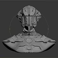 Futuristic Mechanical Character Bust With Silver Metal Intricate Design And Reflective Surface