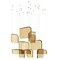 Modern Geometric Chandelier With Gold Frame And Transparent Mesh Shades Hanging In Layered Arrangement