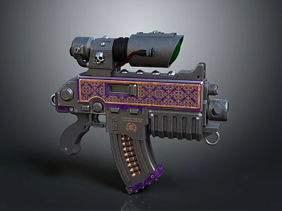 Modern Decorative Gun With Purple Gold Patterns Scope And Skull Design 3d model