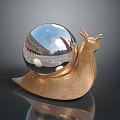 Artistic Golden Snail Sculpture With Transparent Sphere Reflecting Building And Sky