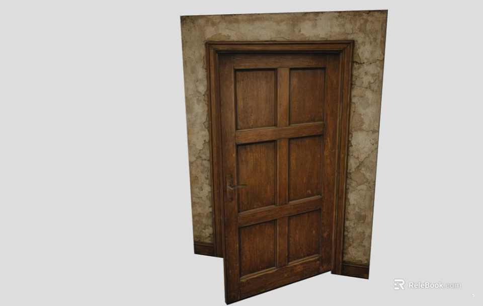 Classic Wooden Hinged Door With Six Panel Design And Textured Wall 3d model 