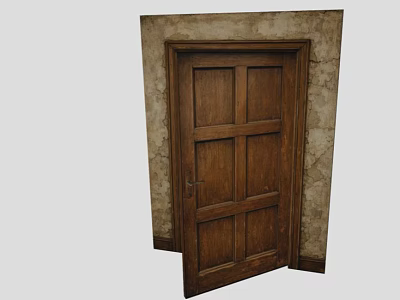 Classic Wooden Hinged Door With Six Panel Design And Textured Wall 3d model
