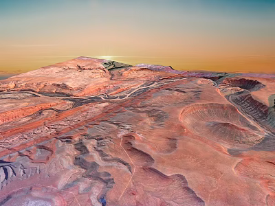 Modern Mountain Red Land Divide 3d model