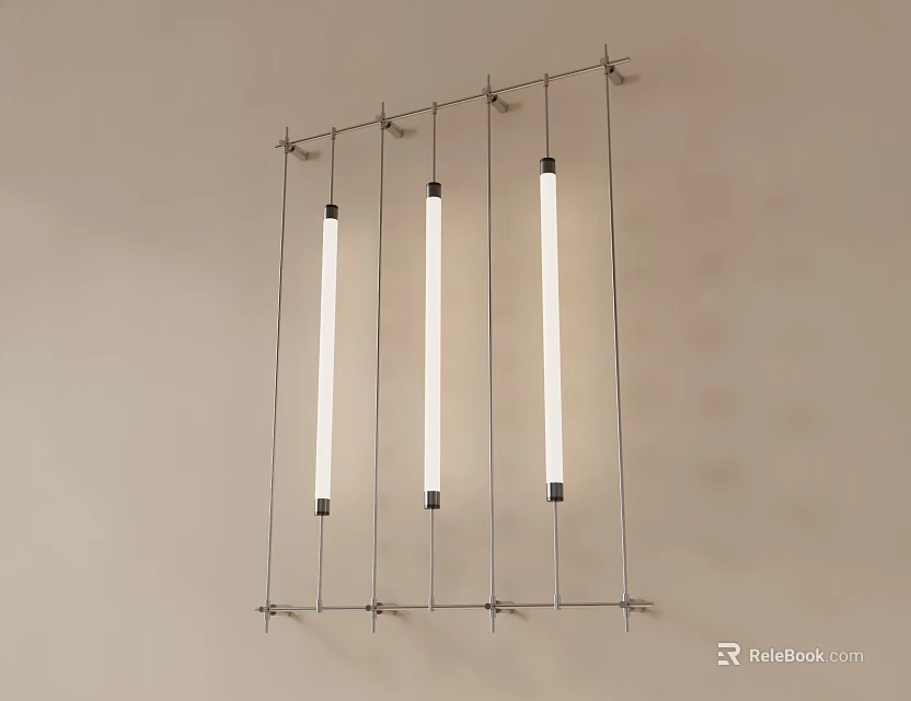 Modern Linear Wall Light With Three Cylindrical LED Tubes And Metal Support Frame 3d model 