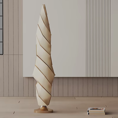 Stylish Spiral Design Floor Lamp In Modern Interior With Light Wooden Wall And Minimalist Style 3d model