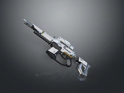 Futuristic White Metallic Assault Rifle Weapon With Barrel Grip Magazine And Stock 3d model