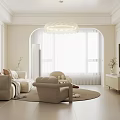 Modern Living Dining Room Interior With Beige Sofa Dining Table And Decorative Shelves 3d model