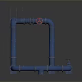 Blue Pipes Frame Structure With Red Valve And Industrial Construction Elements 3d model