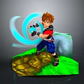 Woman With Brown Hair Using Blue Energy Effects On Green Grass Terrain