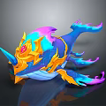 Vibrant Mythical Whale Creature Character Design with Golden Armor Unicorn Horn and Glowing Gem