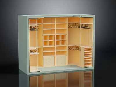 Open Interior Wardrobe Furniture With Multiple Storage Shelves Drawers And Hanging Rods 3d model